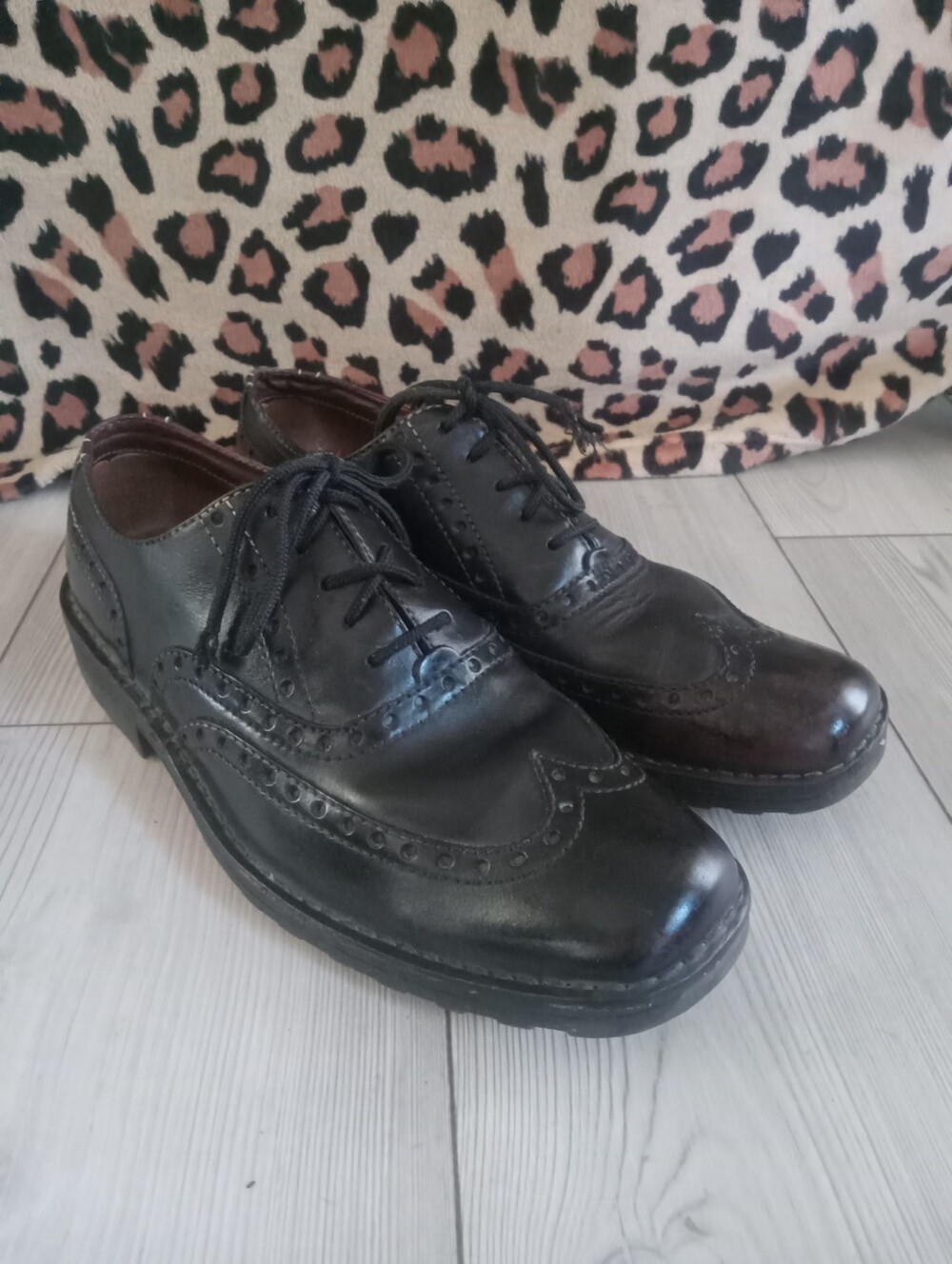 Men's Black Leather Born Oxfords Classic Wingtip Chunky Shoes